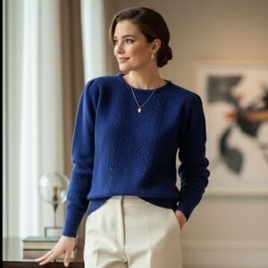 Vintage 80's Blue Angora Blend Pearl Back Sweater SZ 38